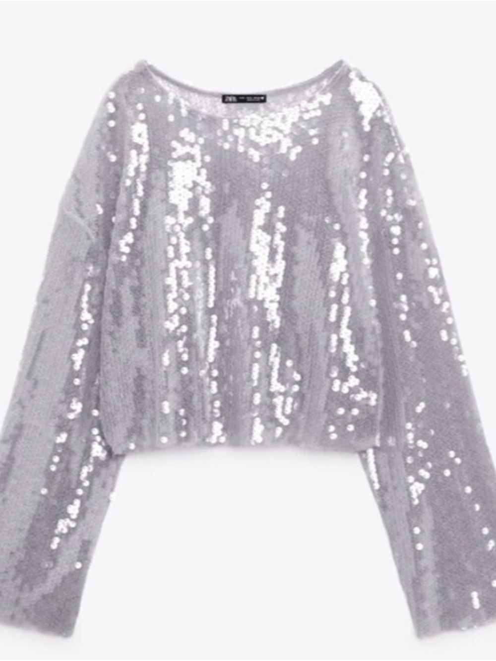 NWT Zara two piece matching set sequin top skirt gray with clear sequins